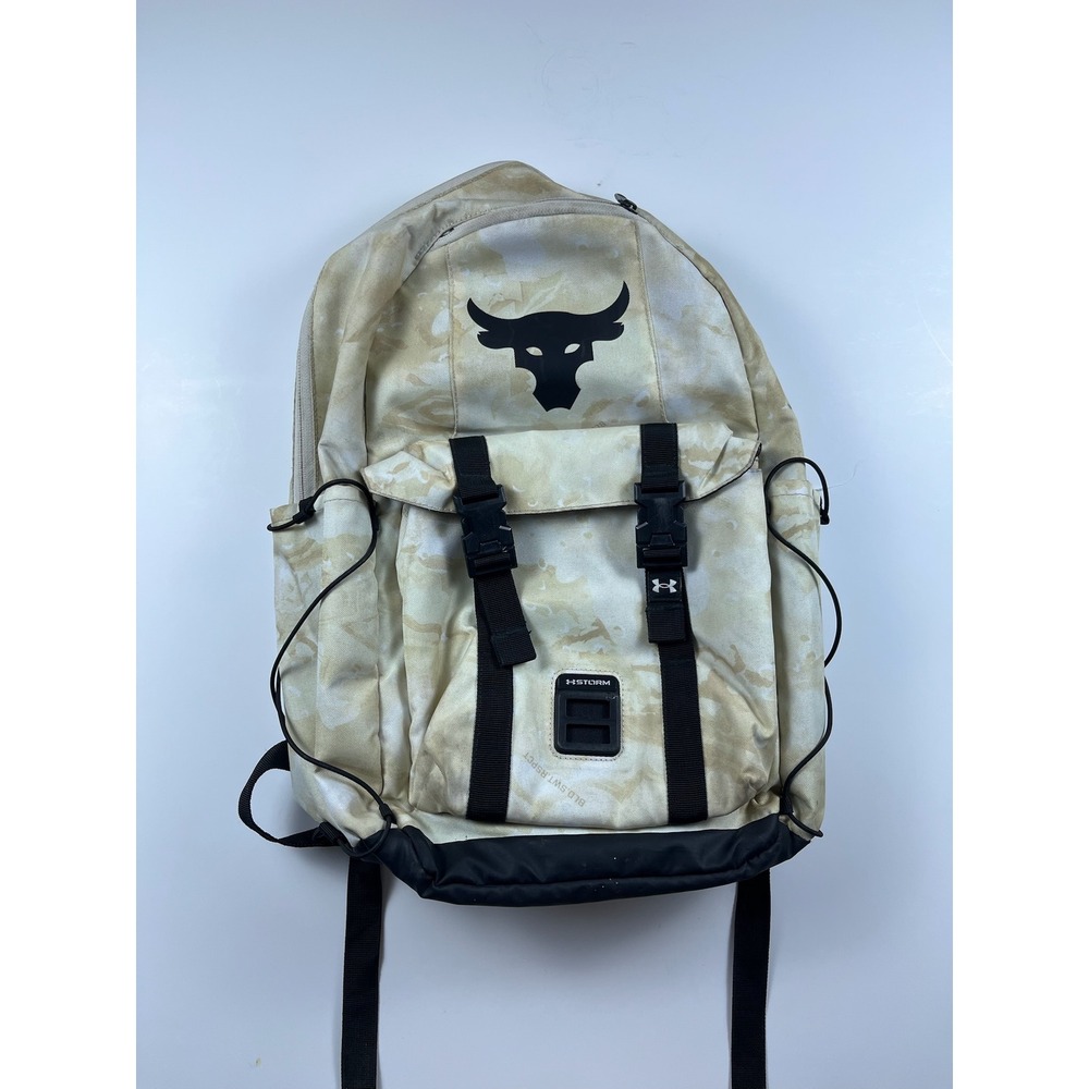 Under Armour Project Rock Brahma Bull Backpack Tan Camo UA Storm Training Bag